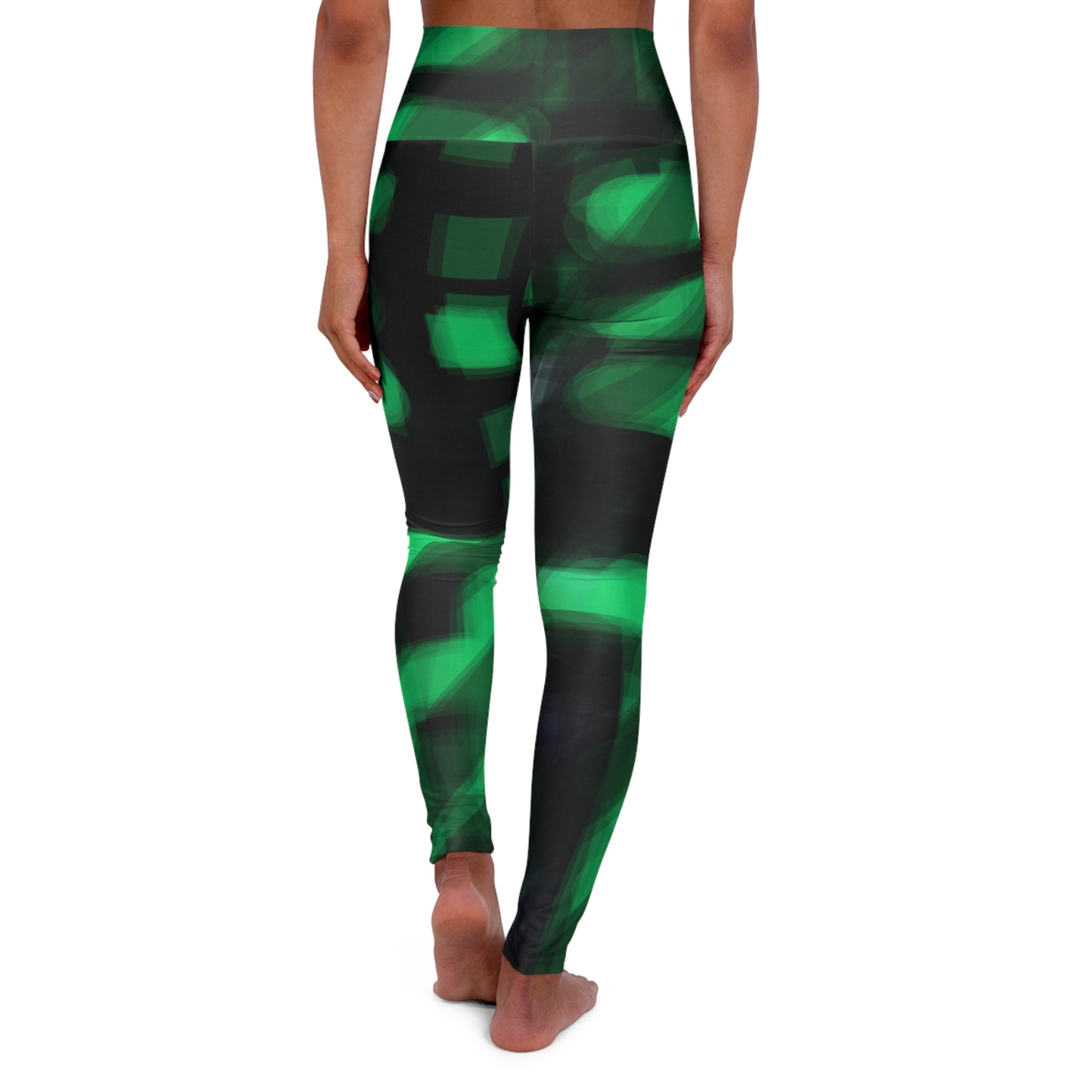 Electra Land:  High Waisted Green & Black Leggings with Vibrant Abstract Design, Workout Gear, Activewear, Fitness Apparel, Yoga Class, Athletic Wear