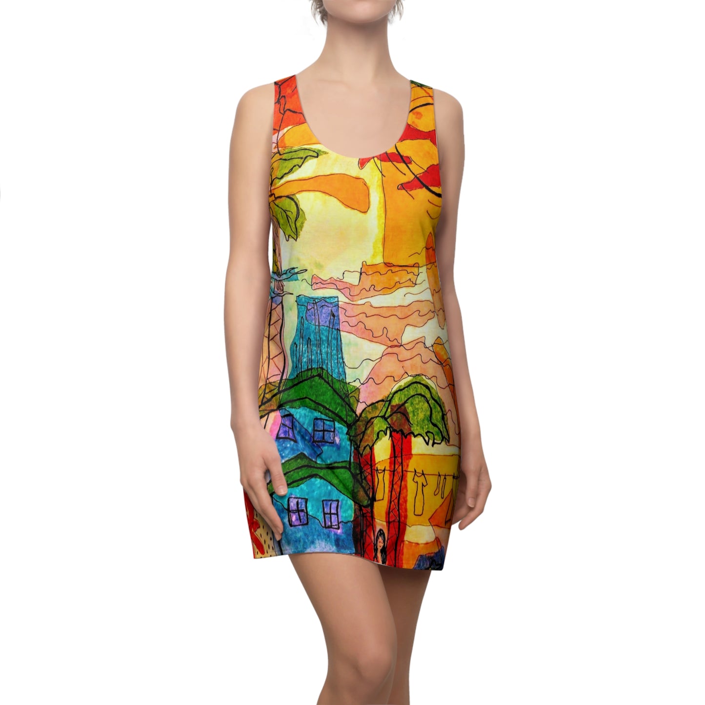 Sunset Village: Women's Cut & Sew Racerback Dress (AOP)