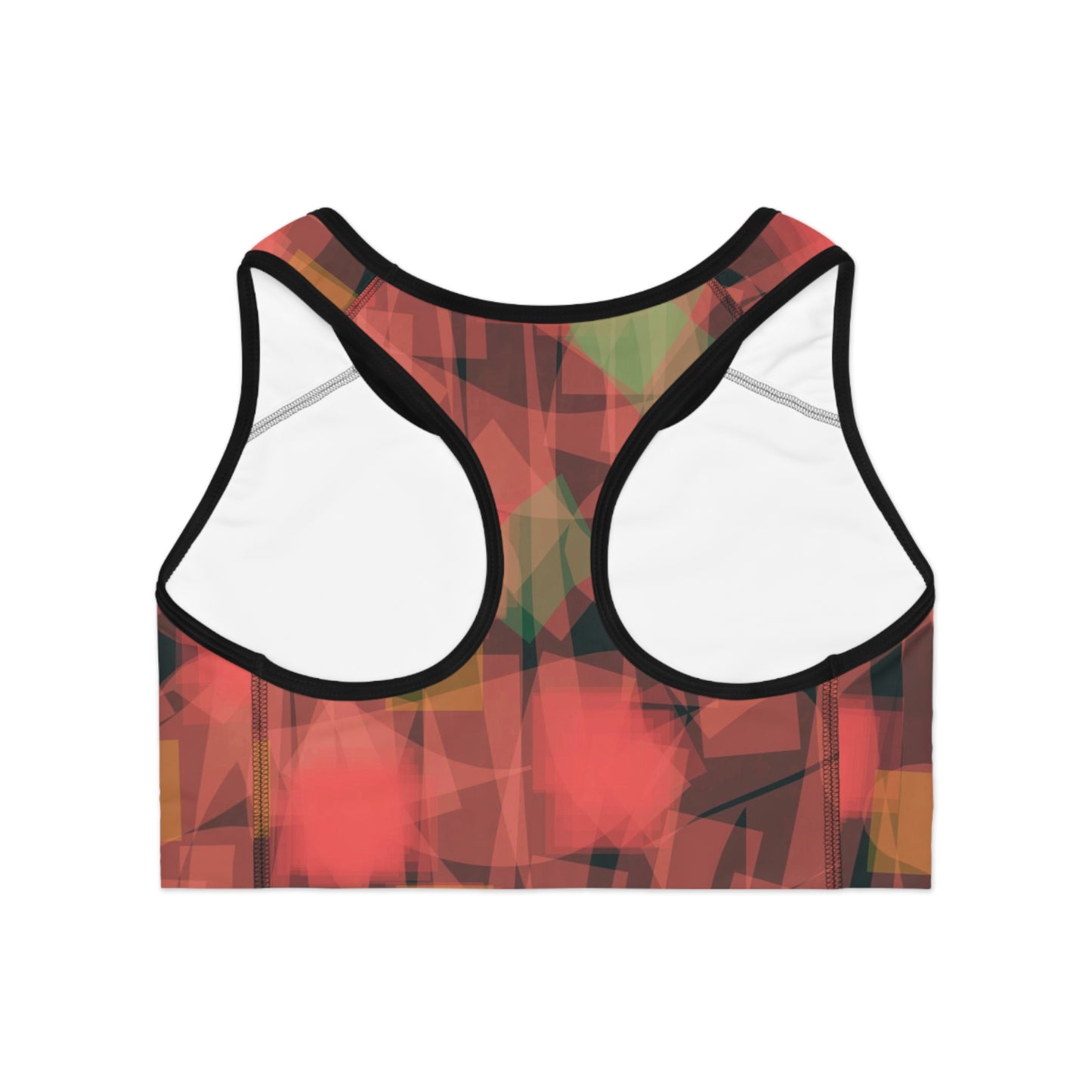 Lupe II: BLK Trim Abstract Red Sports Bra | Comfortable Activewear for Yoga & Gym