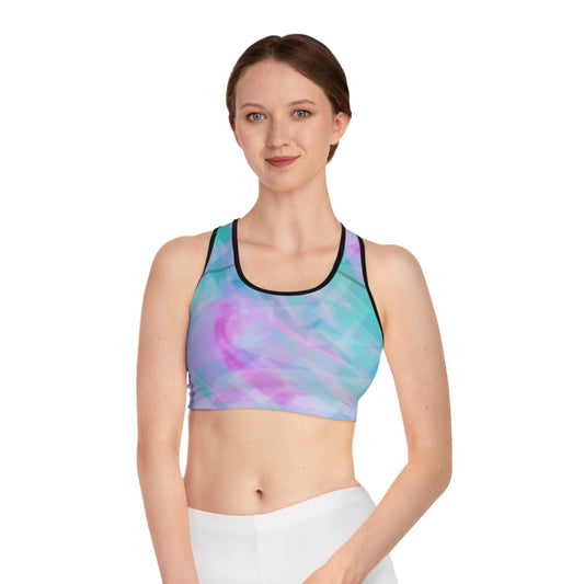 Leia: (Blk Trim) Colorful Abstract Sports Bra, Dance Top, Workout Gear, Fitness Apparel, Gifts for Her, Activewear, Trendy Athletic Wear