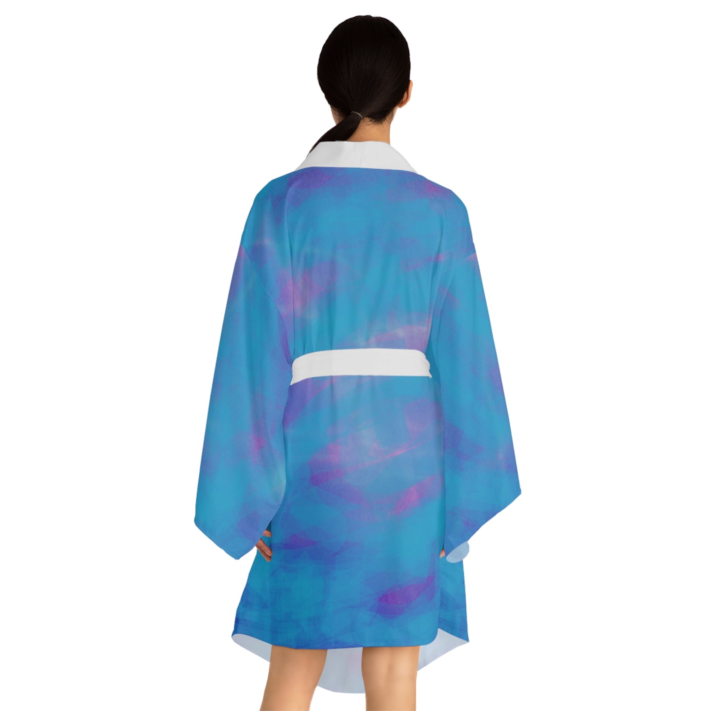 Sweet Dreams:   Serene Blue Long Sleeve Kimono Robe - Vibrant Comfort for Relaxation and Self-Care