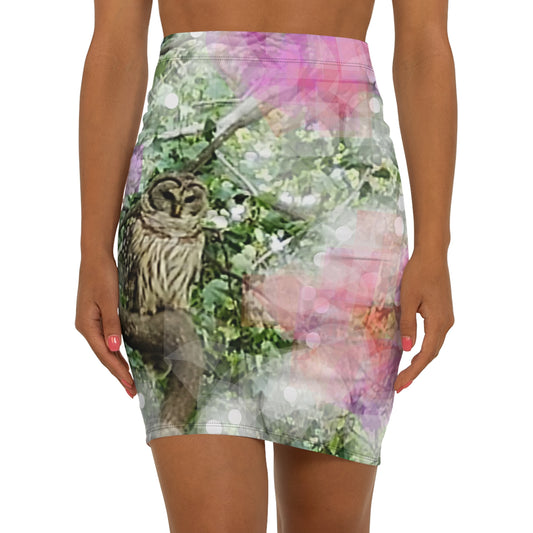 Woodland Owl:  Women's Mid-Waist Pencil Skirt (AOP), Nature lovers