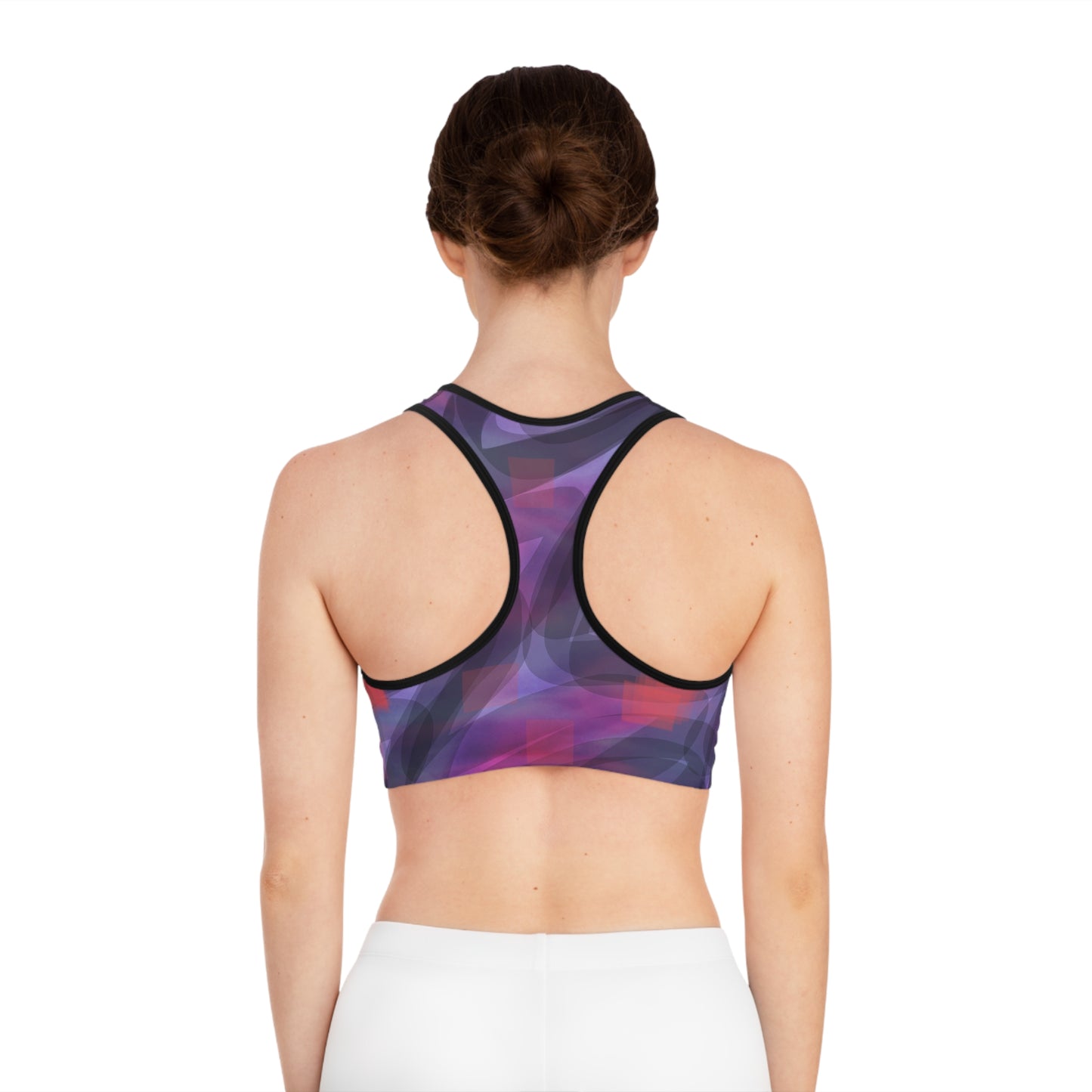 GIA II:  Blk Trim; Chic Abstract Sports Bra - Stylish Activewear for Workout, Yoga, Fitness, Running, Gym, Trendy Athleisure