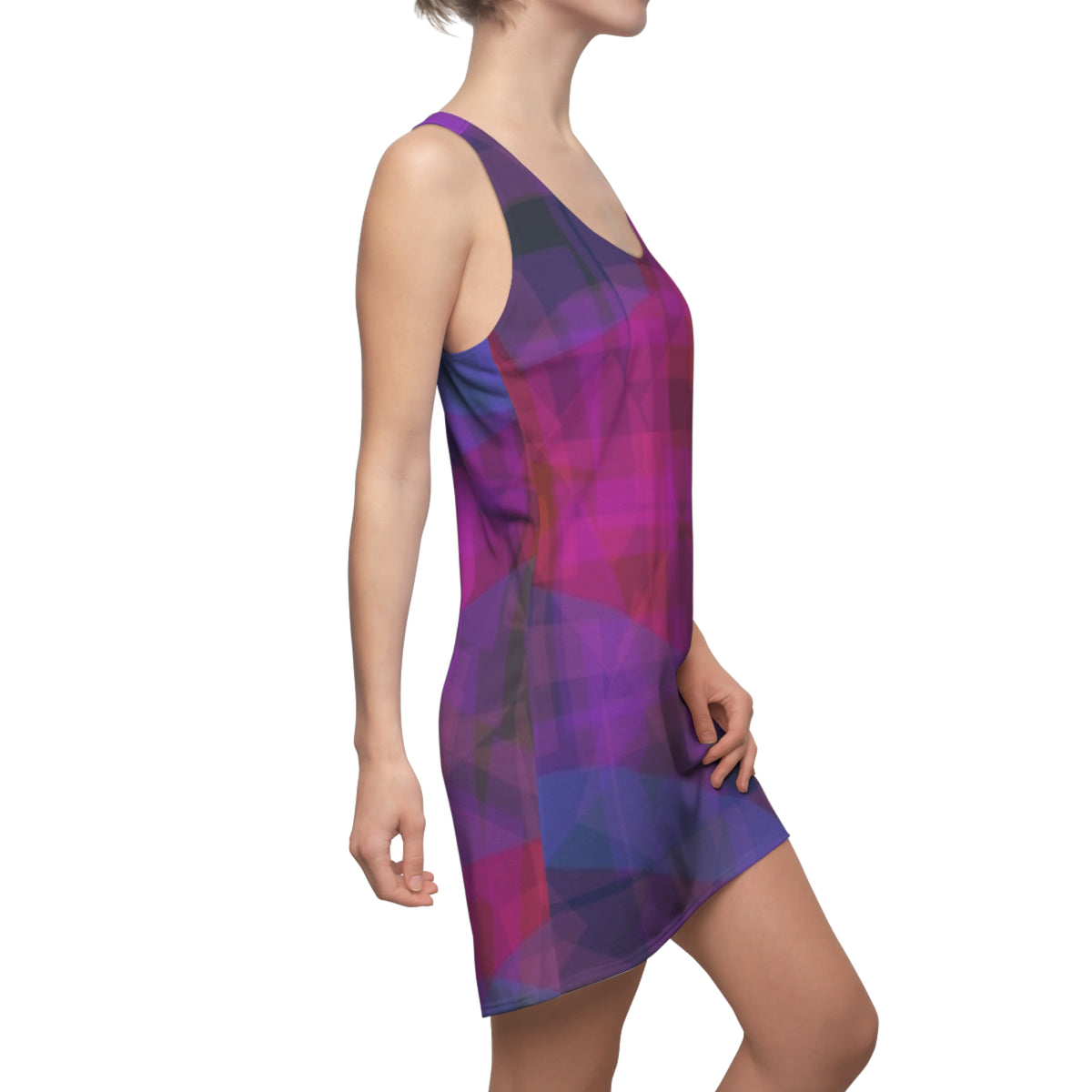 Cherry Blue:  Abstract Purple Hues Racerback Dress