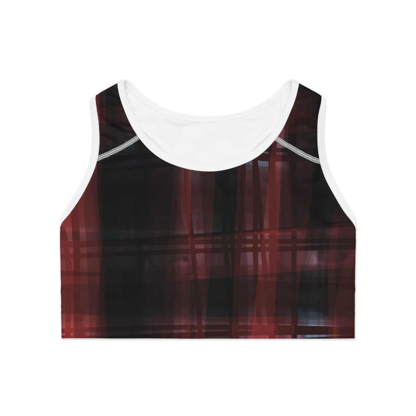 Mechelle I: WH Trim Stylish Sports Bra with Modern Plaid Design - Perfect for Active Lifestyles