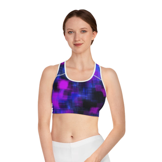 True Friend I: WH Trim Vibrant Abstract Sports Bra - Perfect for Workouts and Everyday Wear