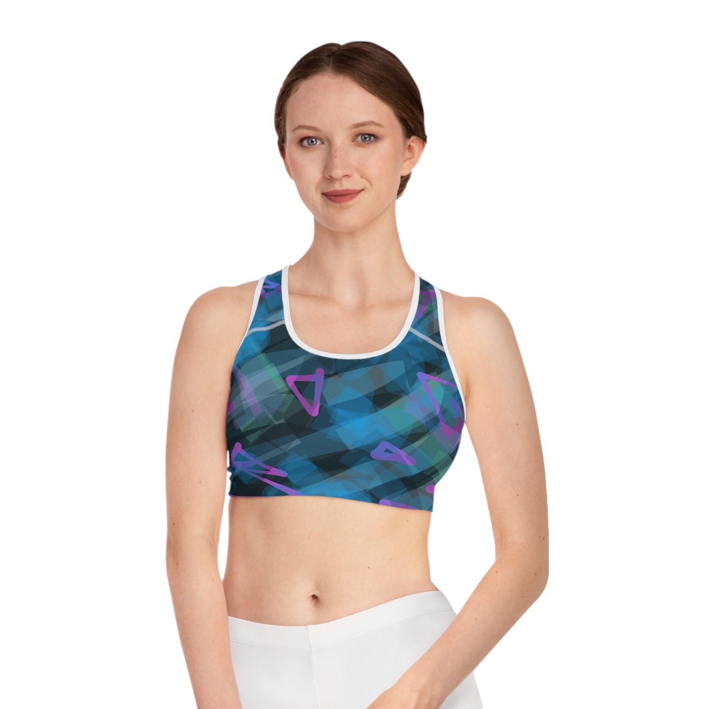 Roxanne I:  WH Trim Abstract Pattern Sports Bra for Active Women | Comfortable Workout Wear