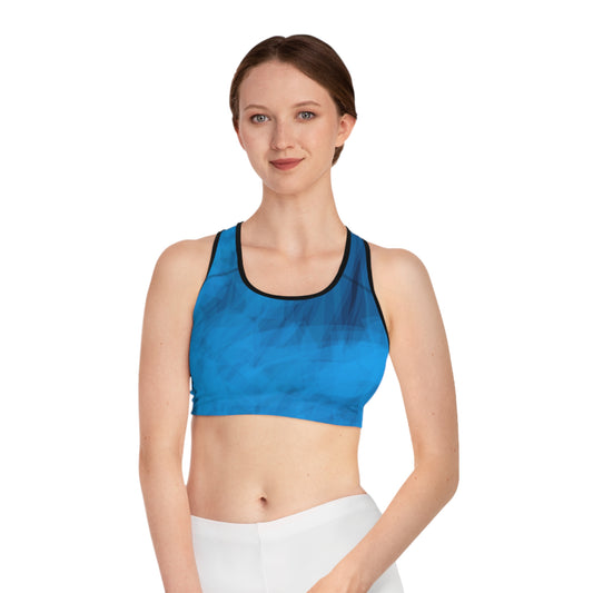 Frances:  Blk Trim Ocean Breeze Sports Bra - Comfortable Activewear for Fitness Enthusiasts