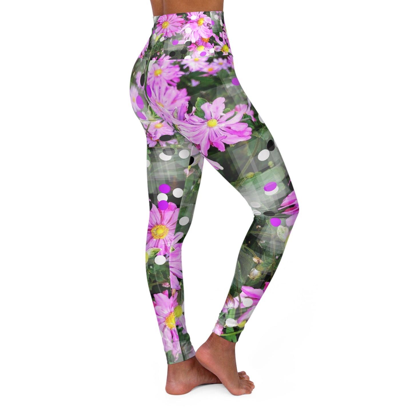 Pink Daisies:  High Waisted Leggings, Cutie Floral Print, Divine Fem Vibes, Casual Chic Streetwear, Nature Lovers
