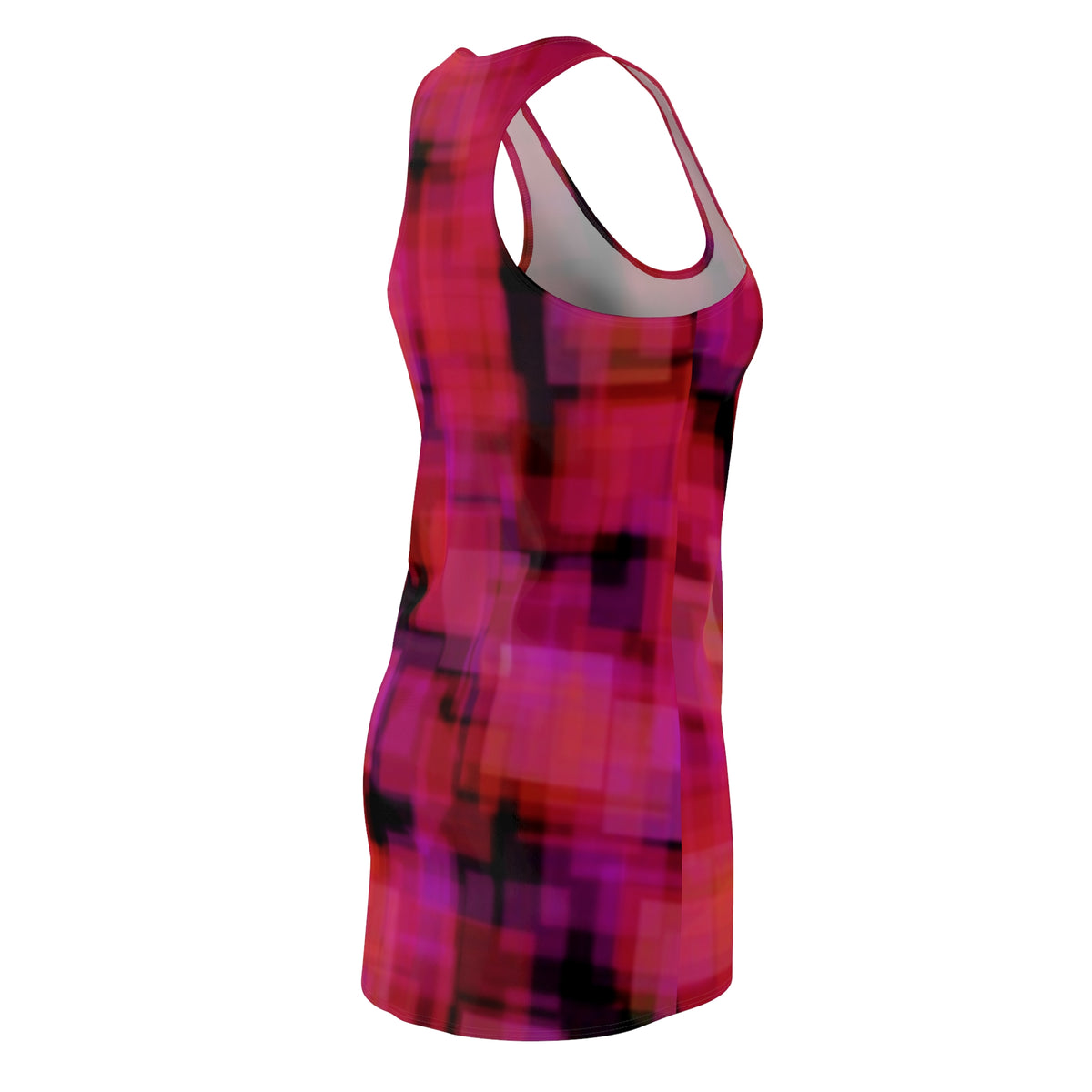 Amaltheia: Pixelated Pink Racerback Dress — Abstract Magenta Grid
