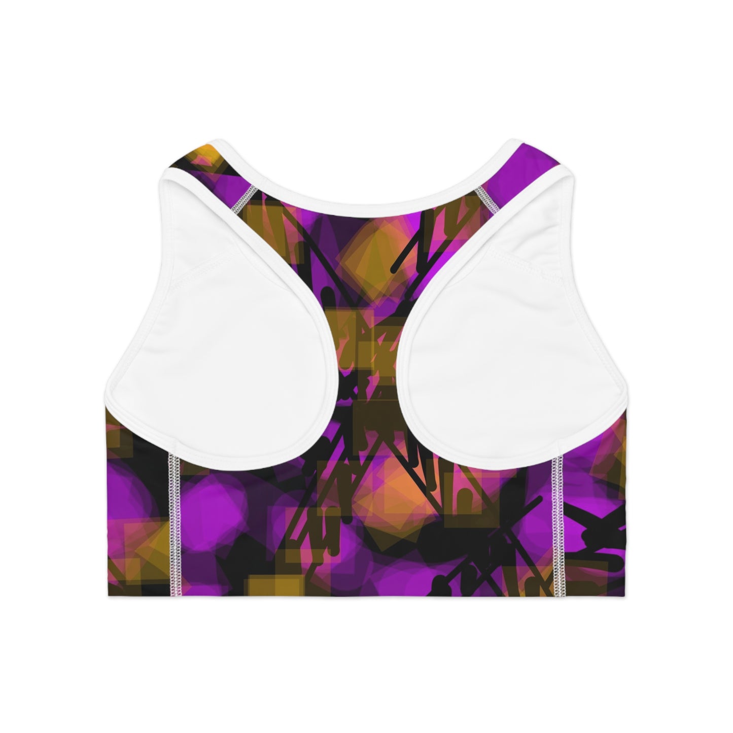Nikita I:  WH Trim; Vibrant Abstract Sports Bra for Active Lifestyle