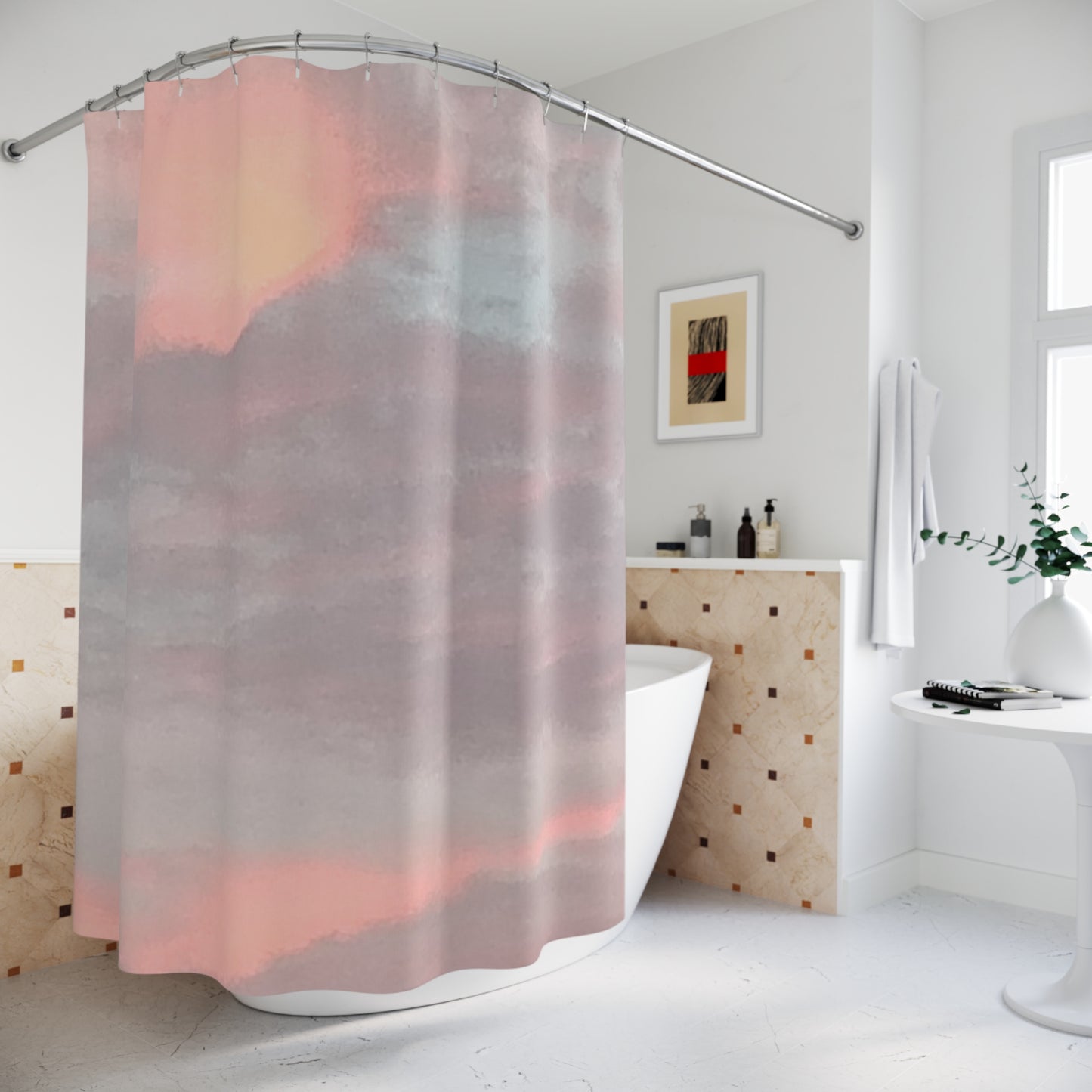 Ardent Pulse: Dreamy Venus Love Sunset Shower Curtain - Soft Pastel Bathroom Decor