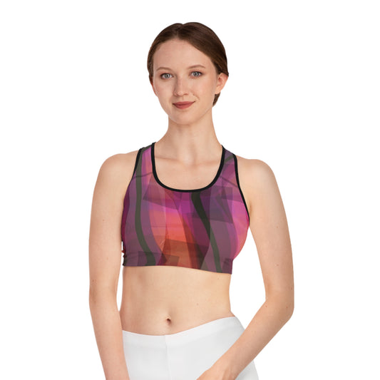 Carla: Blk Trim, Vibrant Abstract Sports Bra, Activewear, Gym Apparel, Workout Gear, Fitness Fashion, Yoga Top, Athleisure