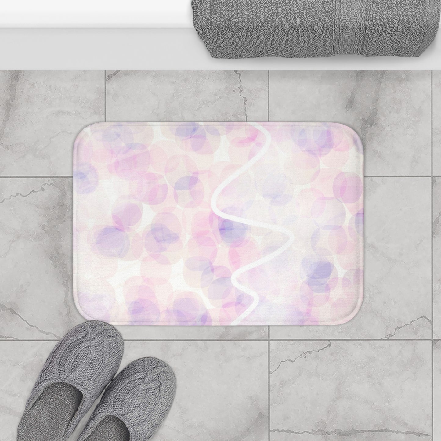 Innocent Memories: (24"x17") Pastel Lovers Bathmat — Soft Purple & Pink Marble Bathroom Rug