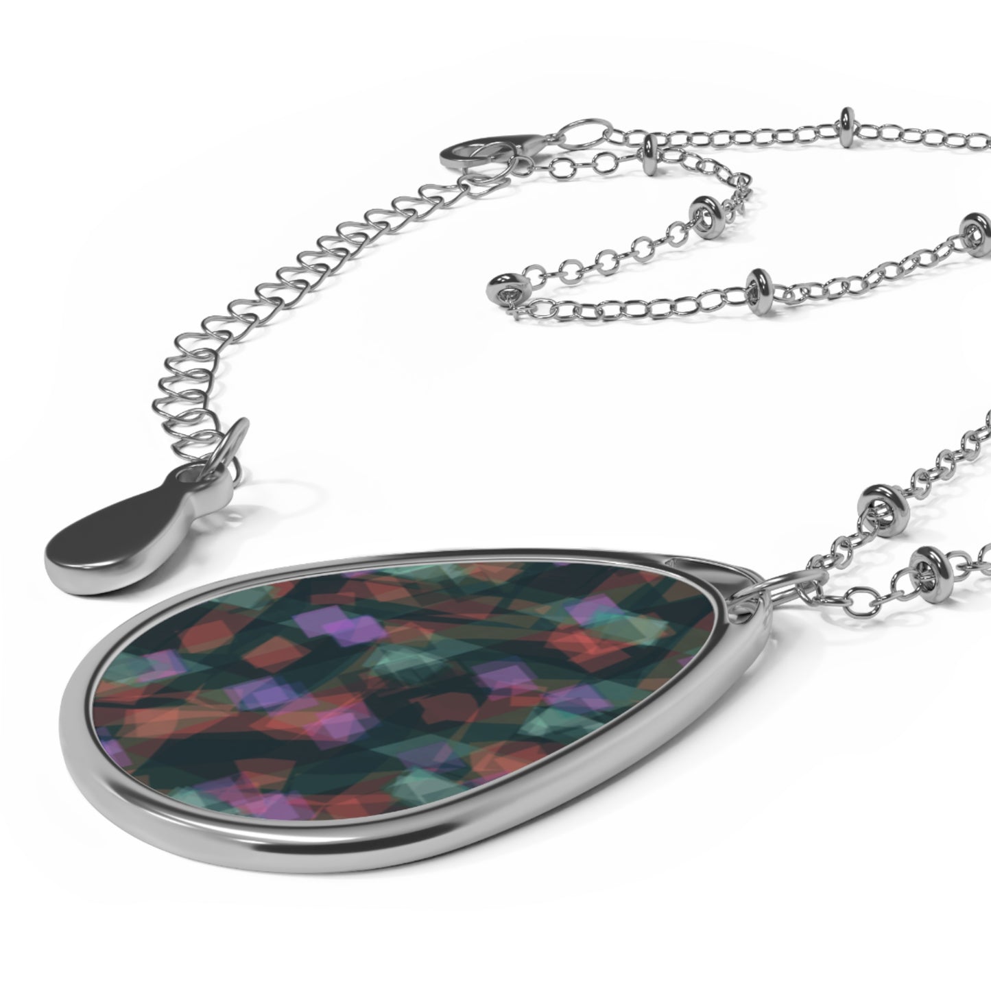 Jean:  Elegant Abstract Art Oval Necklace - Colorful Gemstone look Pendant for Women - Perfect Gift for Any Occasion