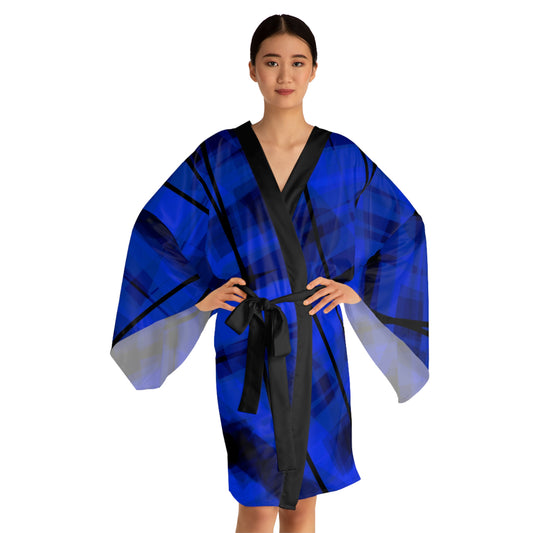 Crazy Sapphire:  Stylish Blue Plaid Long Sleeve Kimono Robe - Relaxed Comfort for Every Occasion
