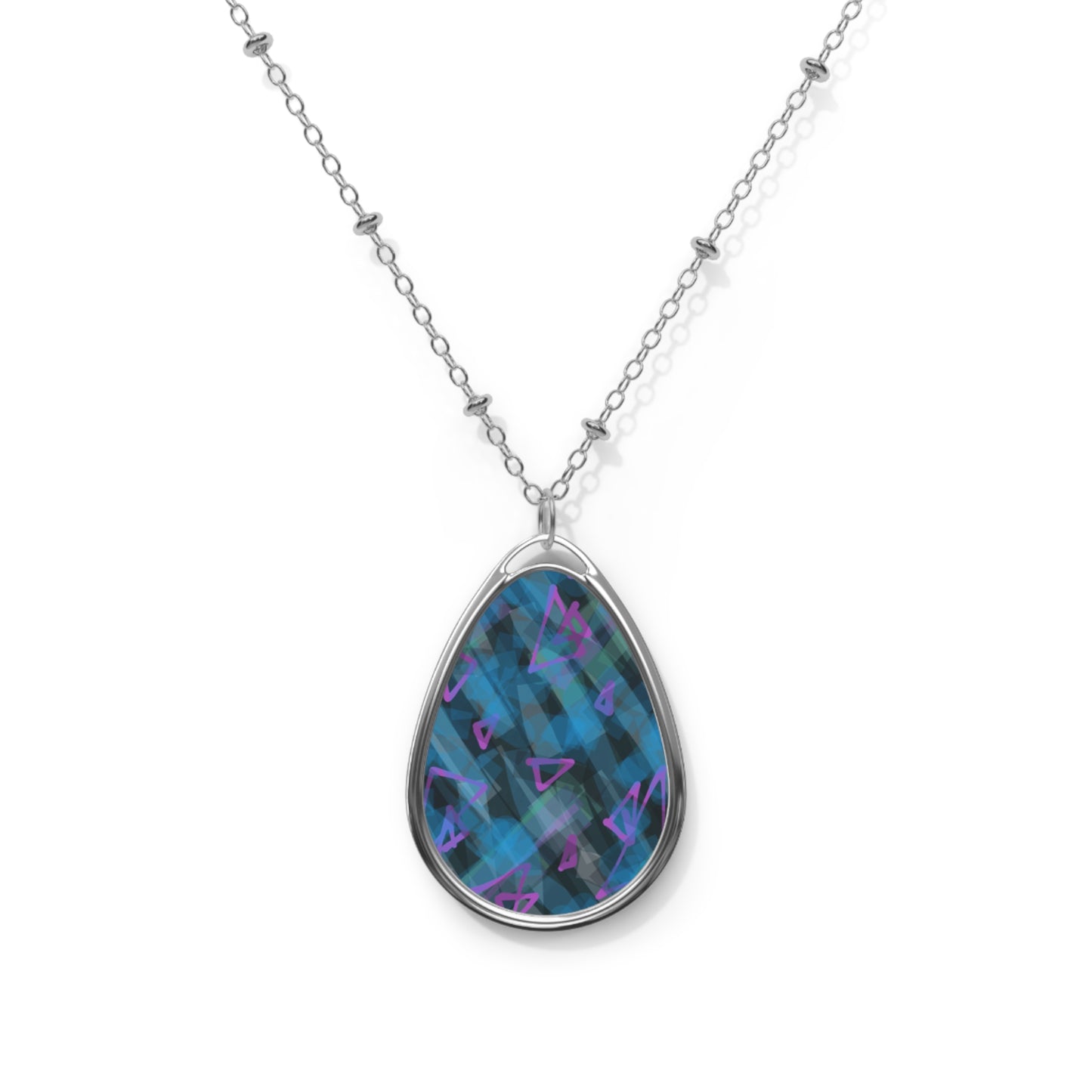 Roxanne:  Abstract Art Elegant Oval Necklace with Colorful Pattern - Unique Jewelry for Every Occasion