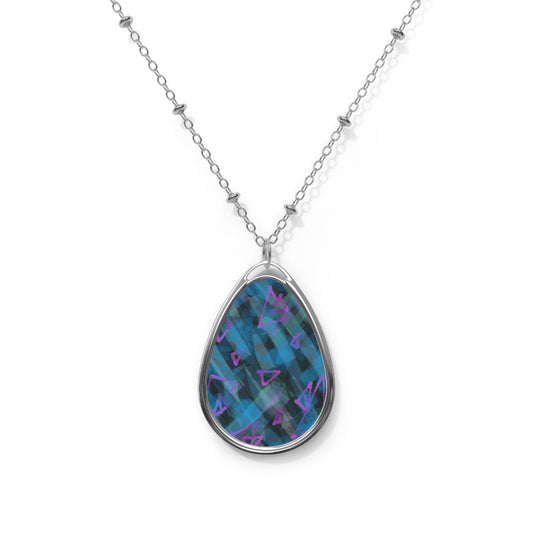 Roxanne:  Abstract Art Elegant Oval Necklace with Colorful Pattern - Unique Jewelry for Every Occasion