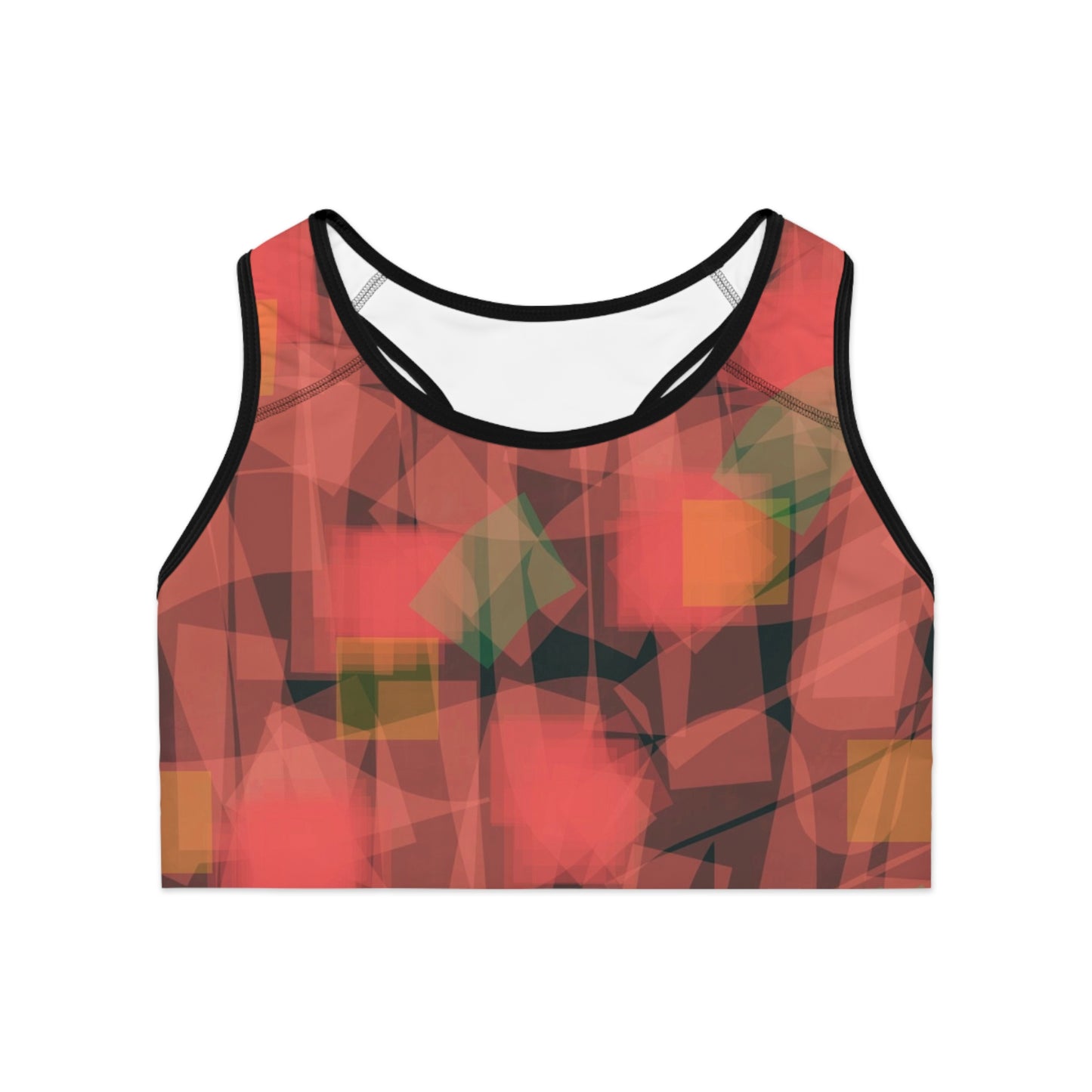 Lupe II: BLK Trim Abstract Red Sports Bra | Comfortable Activewear for Yoga & Gym