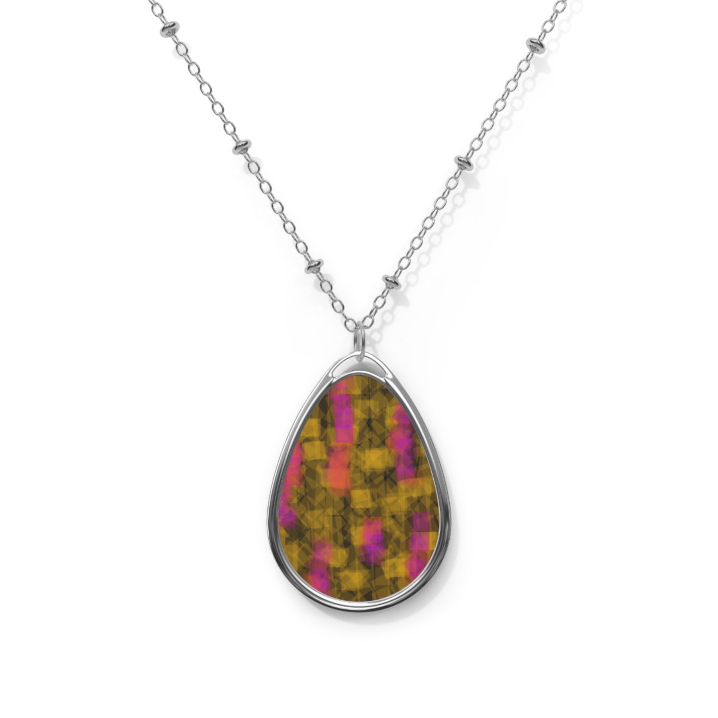 Bom:  Fire Vibes Abstract Art Teardrop Necklace - Colorful Elegant Jewelry Statement