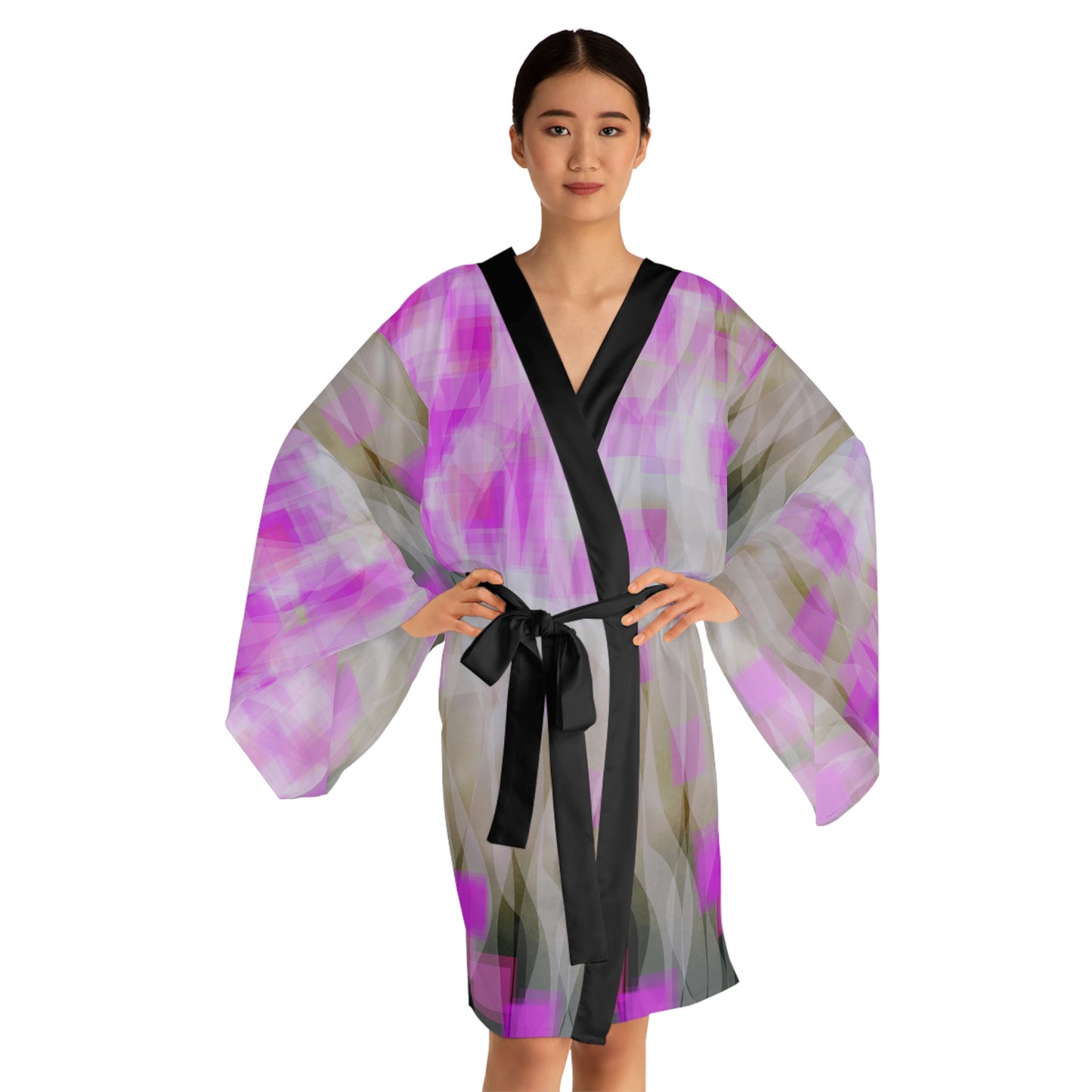 Josephine: (Blk Trim) Chic, Mystical Long Sleeve Kimono Style Robe, Boho Loungewear, Relaxation Gift, Summer Nights, Spa Day Essentials, Home Decor