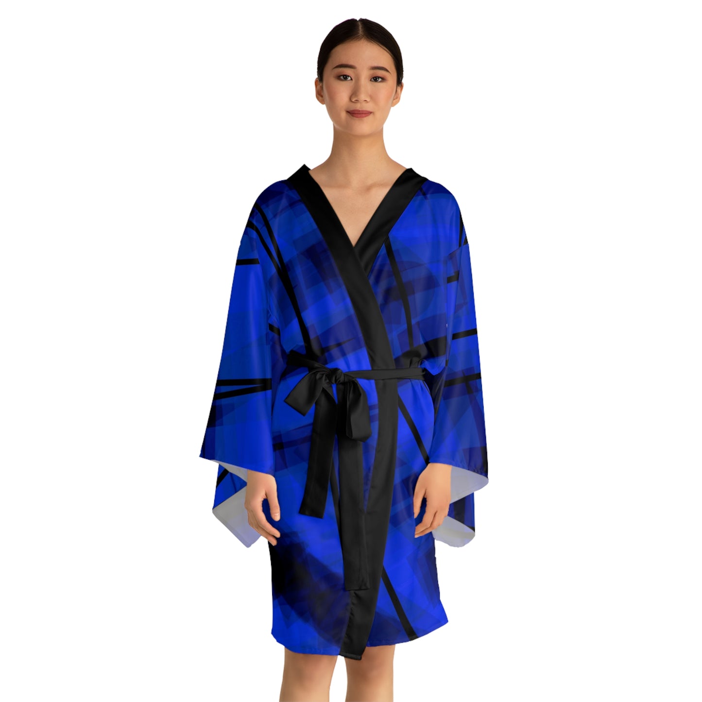 Crazy Sapphire:  Stylish Blue Plaid Long Sleeve Kimono Robe - Relaxed Comfort for Every Occasion