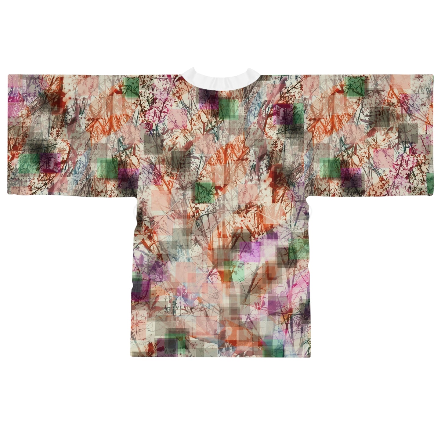 Dorothy:  White trim Floral Pattern Long Sleeve Kimono Robe - Cozy Lounge Wear for Relaxation