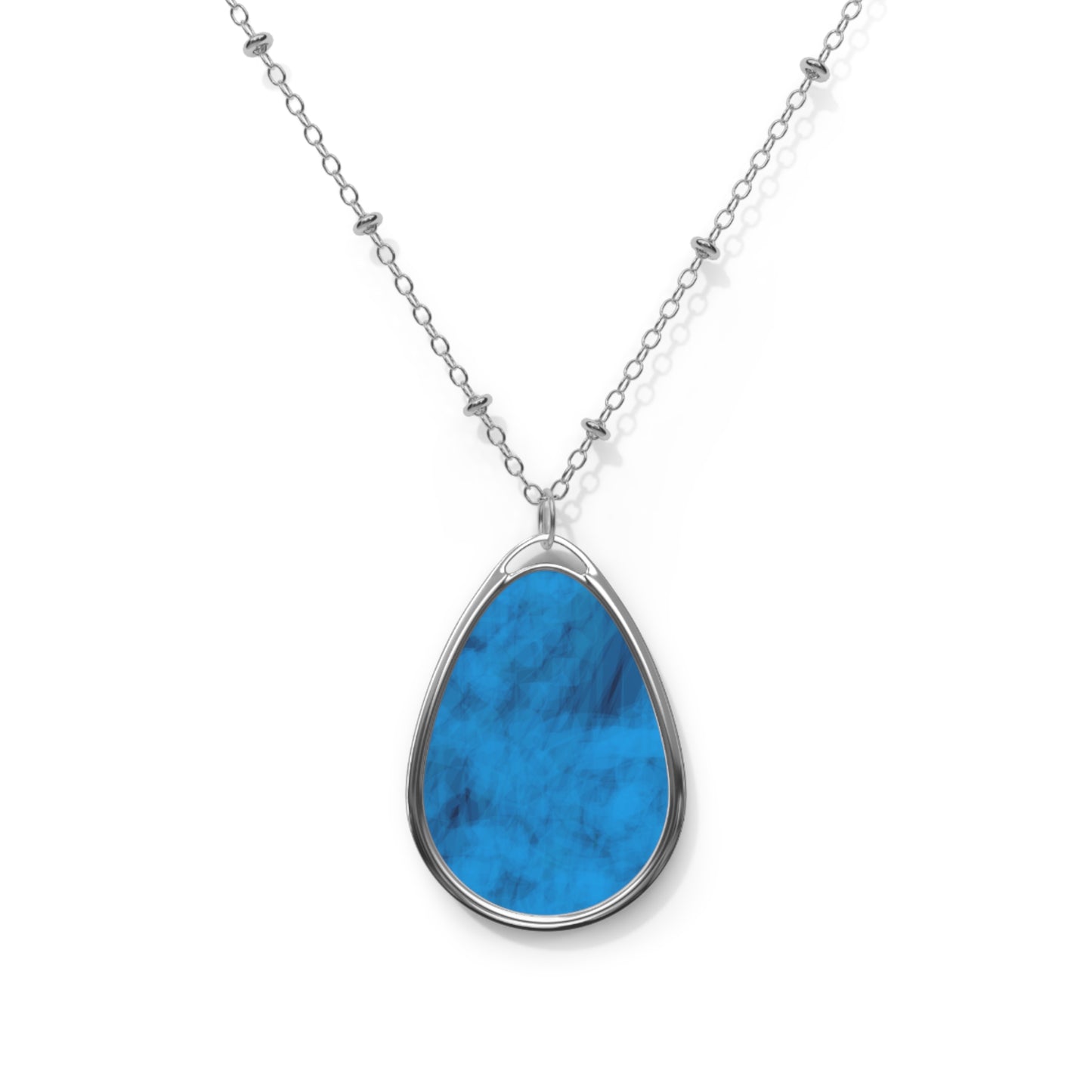 Frances:  Elegant Pure Vibes, Magical Art Blue Teardrop Oval Necklace for Everyday Wear