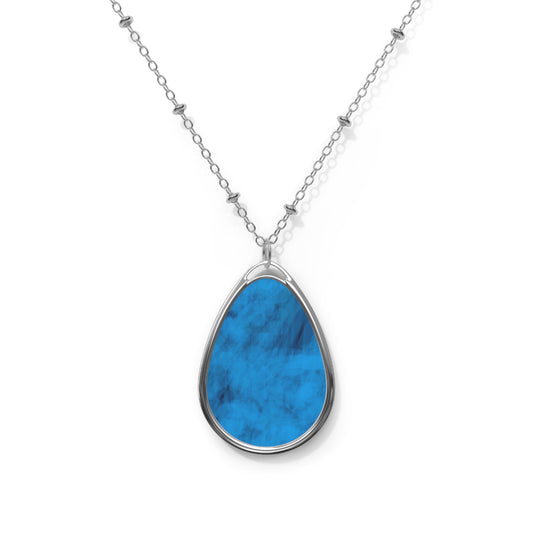 Frances:  Elegant Pure Vibes, Magical Art Blue Teardrop Oval Necklace for Everyday Wear