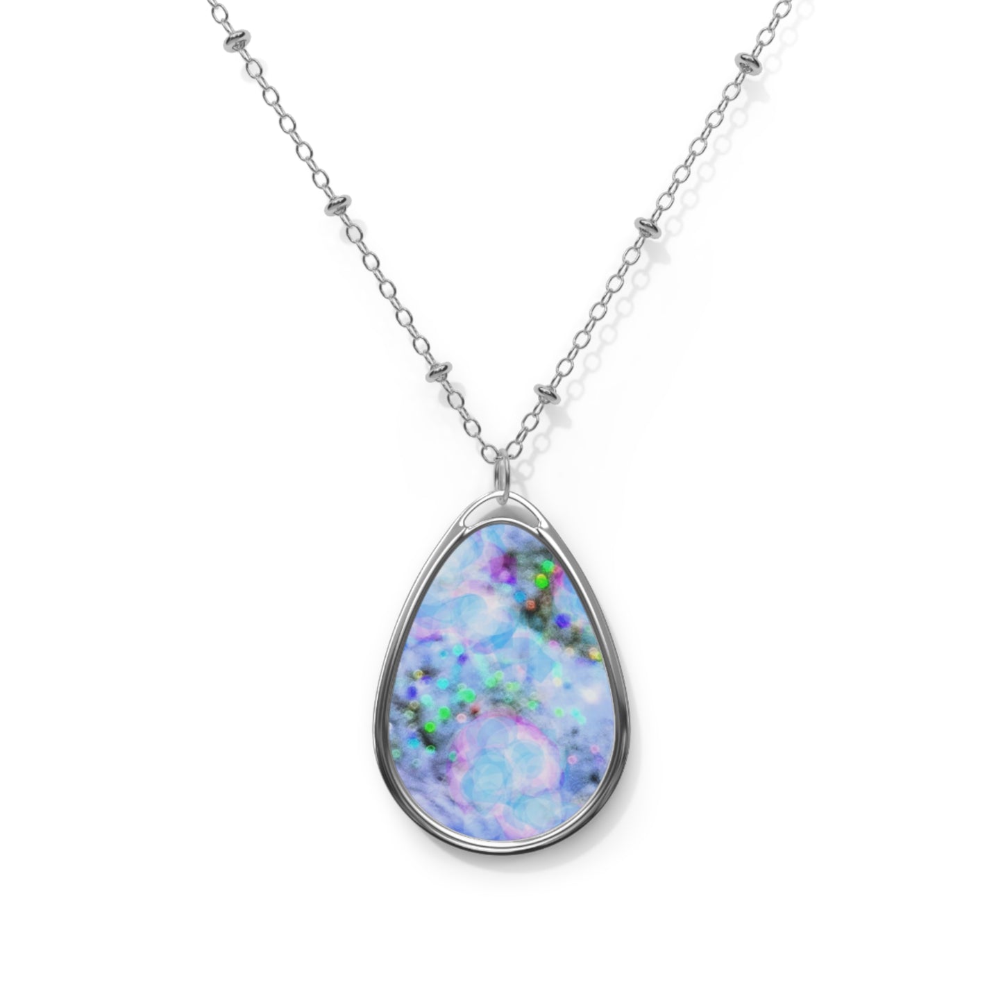 Mystic Pool:  Magical Aura Elegant Oval Necklace with Iridescent Colorful gem look