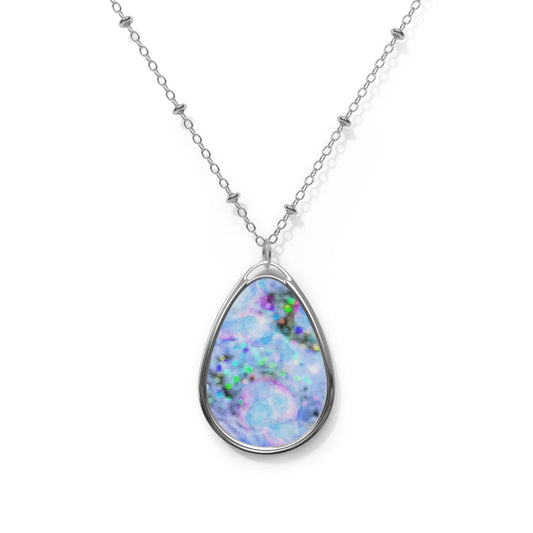 Mystic Pool:  Magical Aura Elegant Oval Necklace with Iridescent Colorful gem look