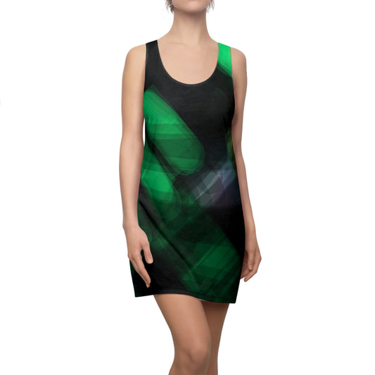 Electra Land:  Abstract Green Racerback Dress - Stylish & Versatile Summer Wear for Women