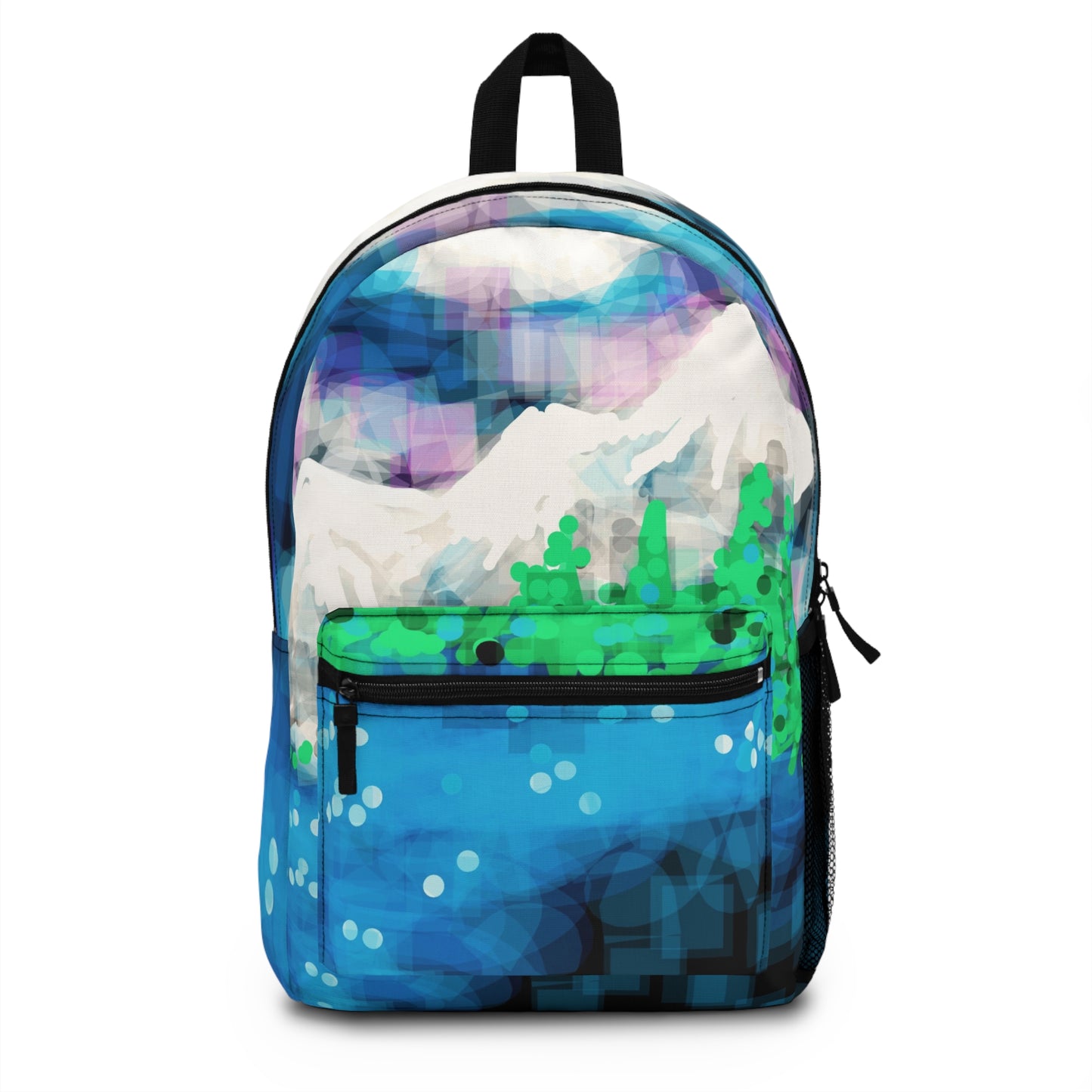 Earth Realms:  Vibrant Mountain Scene Backpack - Colorful Travel Gear for Nature Lovers