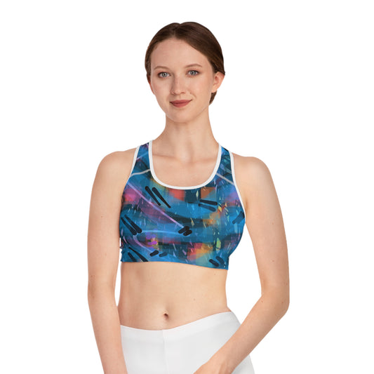 Louise I: WH Trim; Colorful Abstract Sports Bra for Active Lifestyle