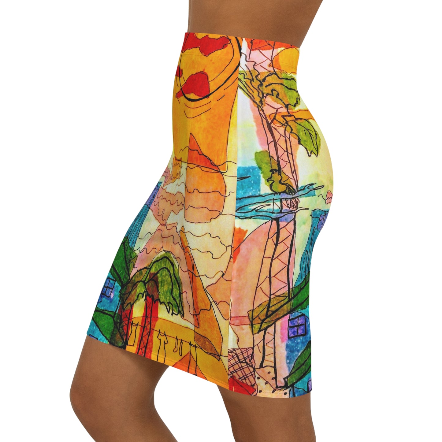 Sunset Village:  Women's Mid-Waist Pencil Skirt (AOP)