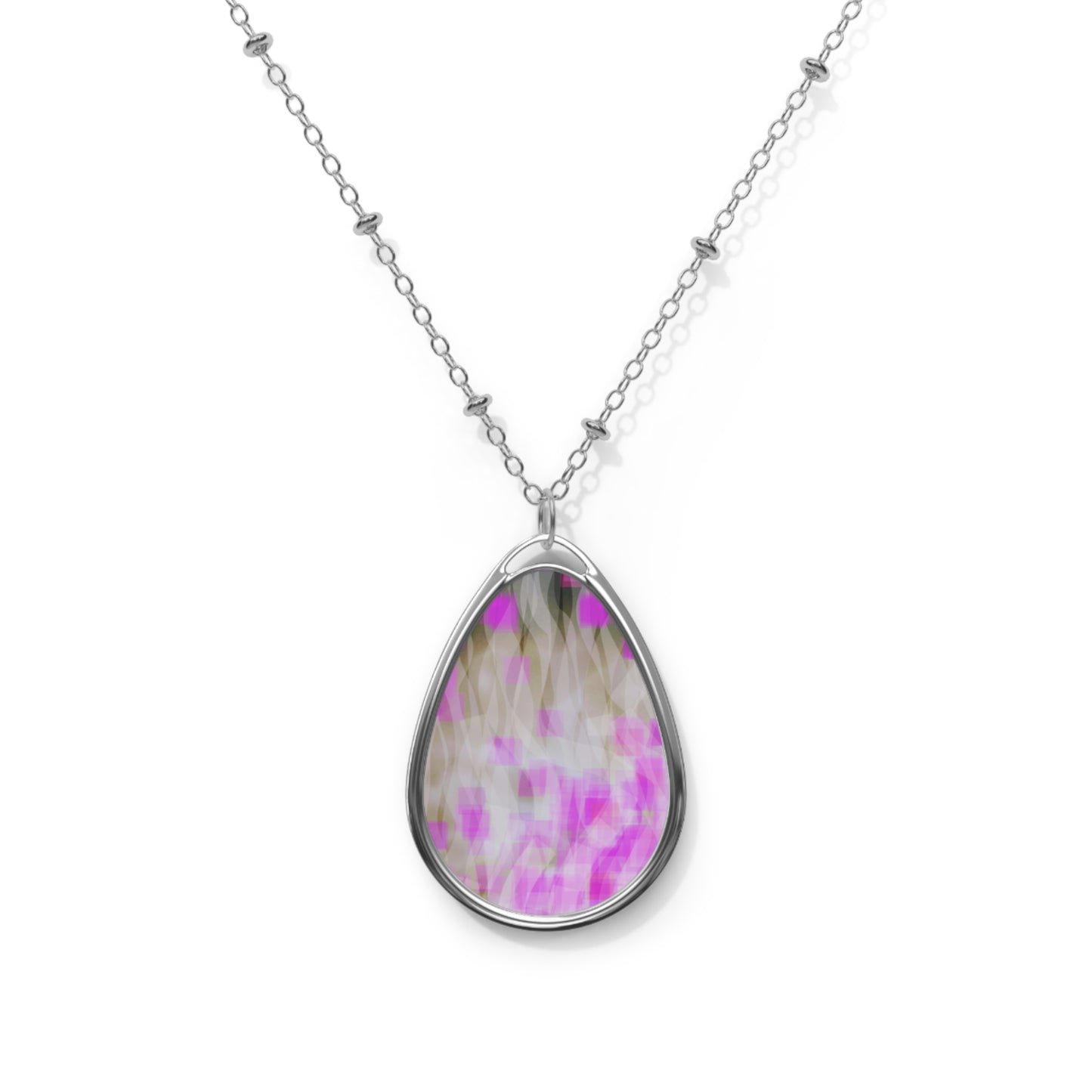 Josephine:  Elegant Mystical Feminine Oval Necklace with Pink and Gray Design - Sacred Beauty, Spiritual Art Gift for Her