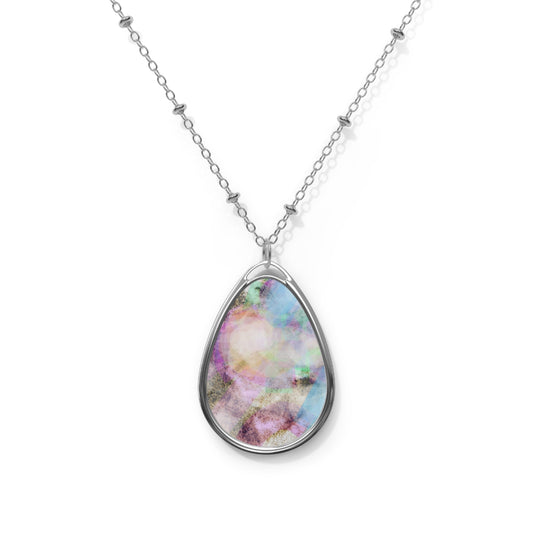 Bliss Rays:  Elegant Oval Necklace - Iridescent Teardrop Pendant for Everyday Wear