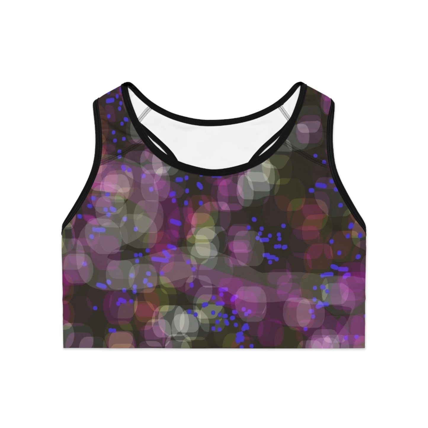 Let's Groove: (Blk Trim) Vibrant Abstract Sports Bra, Stylish Workout Top, Fitness Apparel, Dance Gear, Activewear, Trendy Sportswear