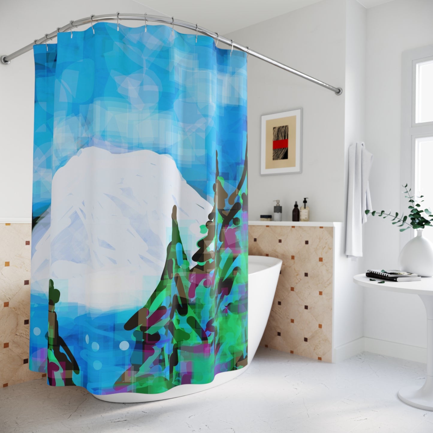 Mt. Rainier I:  Colorful Abstract Shower Curtain – Modern Bathroom Decor