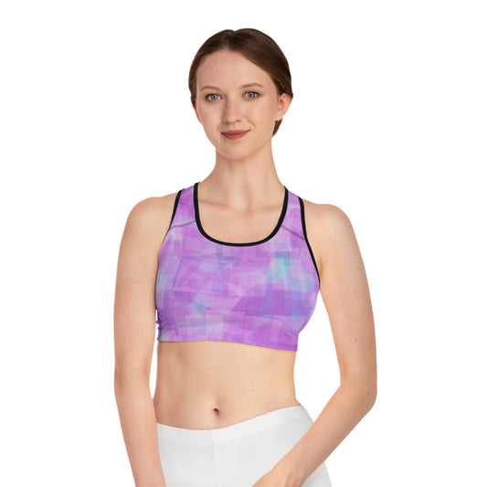 Betty II: Blk Trim, Abstract Pastel Pink Vibrant Sports Bra, Workout Gear, Gym Apparel, Fitness Gift, Activewear