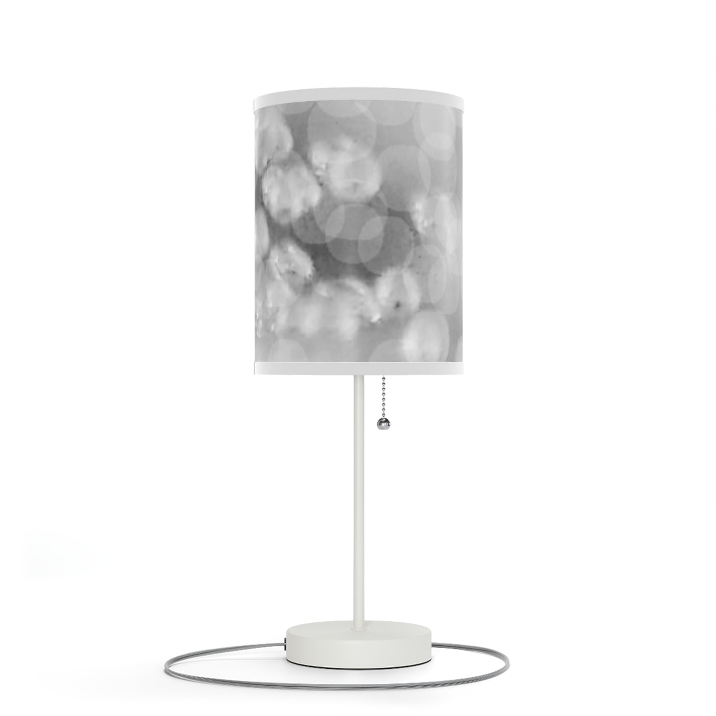 Oksana: (WH Trim) Mystical Grey Bokeh Glow Table Lamp — Modern Silver Desk Lamp with Soft Ambient Shade