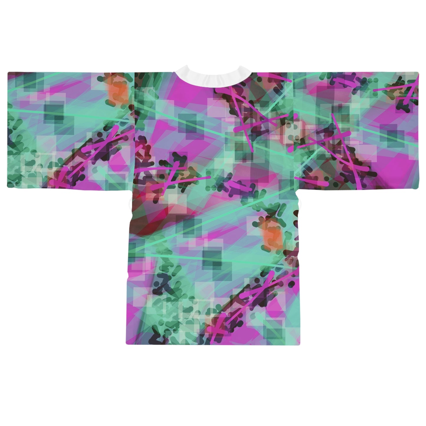 Hi Norma II: White Trim Colorful Abstract Long Sleeve Kimono Robe | Trendy Cover-Up for Relaxation