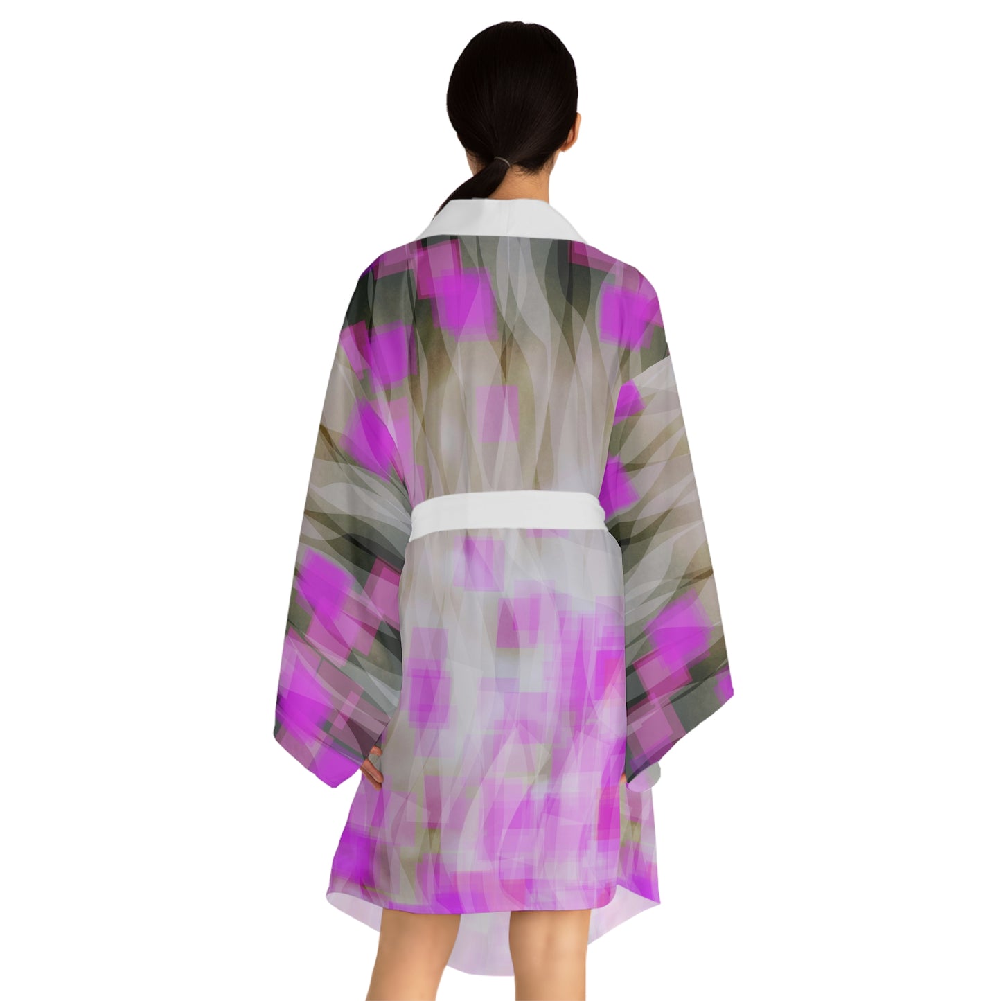 Josephine: (WH Trim) Elegant Long Sleeve Kimono Style Robe, Colorful Loungewear, Trendy Gift, Spa Day Essential, Boho Chic Fashion, Perfect for Relaxation