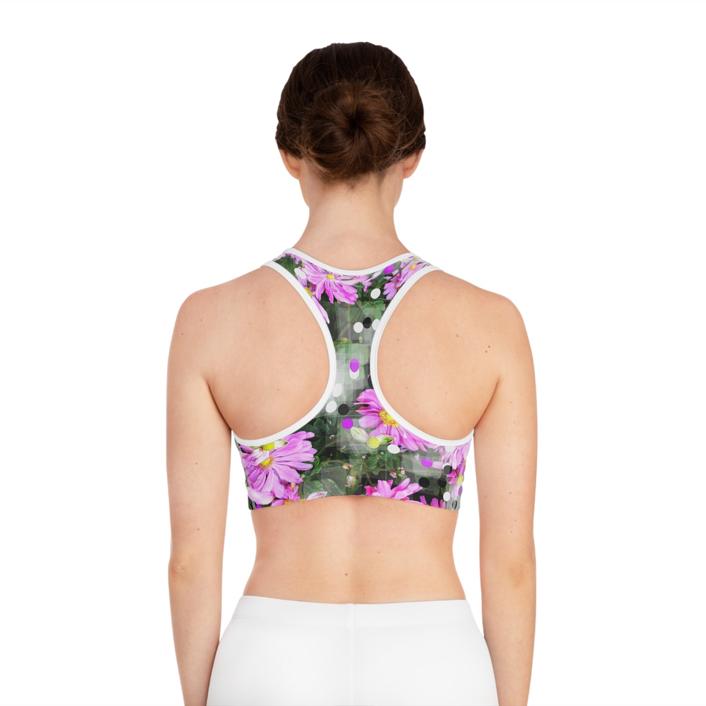 Pink Daisies: WH Trim Sports Bra (AOP)