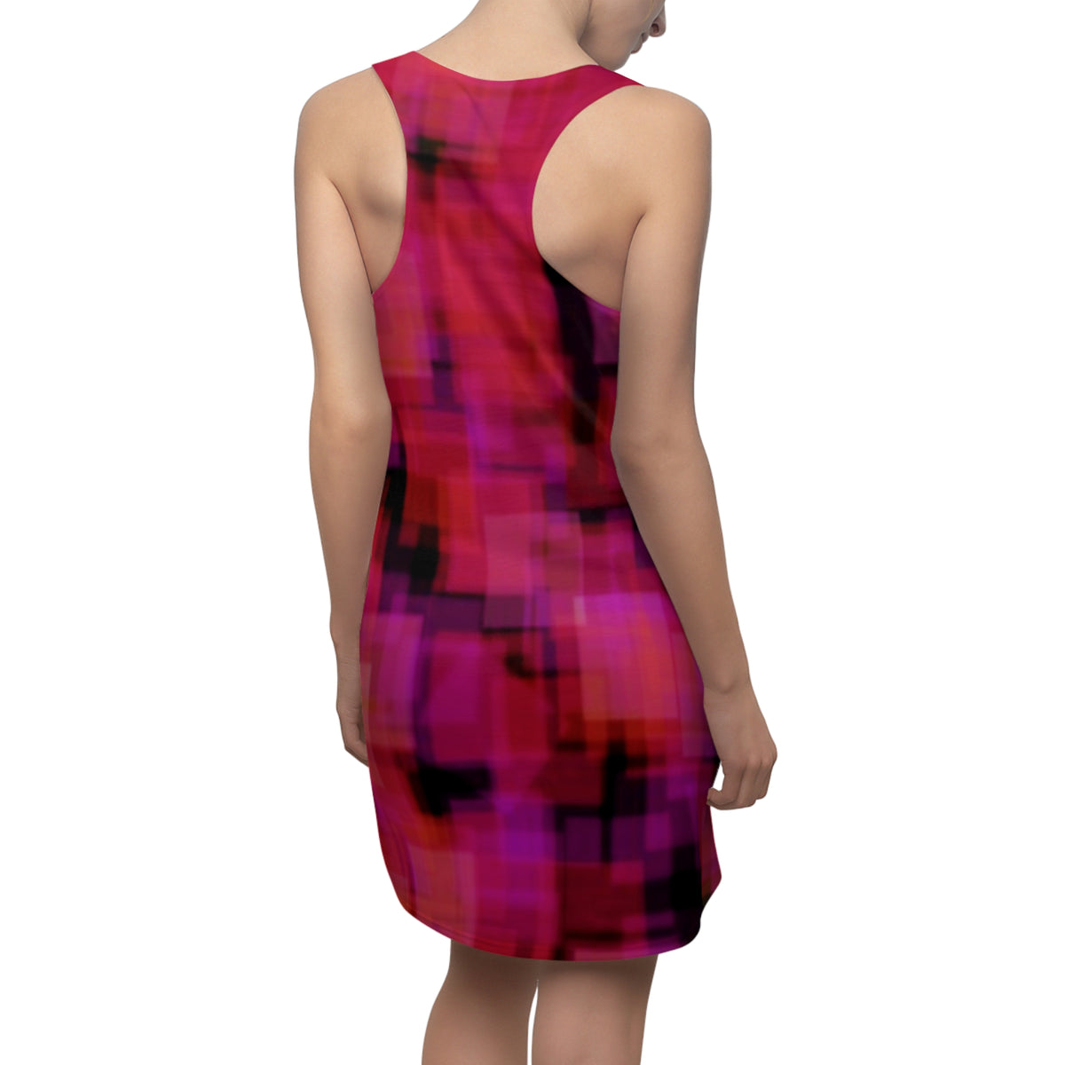 Amaltheia: Pixelated Pink Racerback Dress — Abstract Magenta Grid