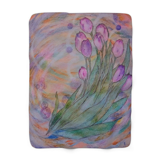 Breathing Tulips:  Sherpa Fleece Blanket: 50"x60"