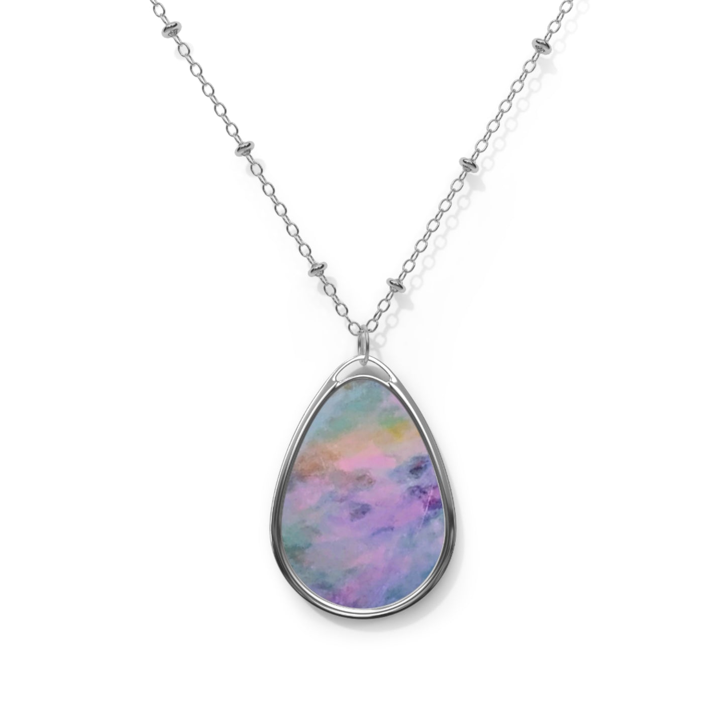 Peace & Love:  Colorful Oval Necklace - Pastel Watercolor Pendant for Women