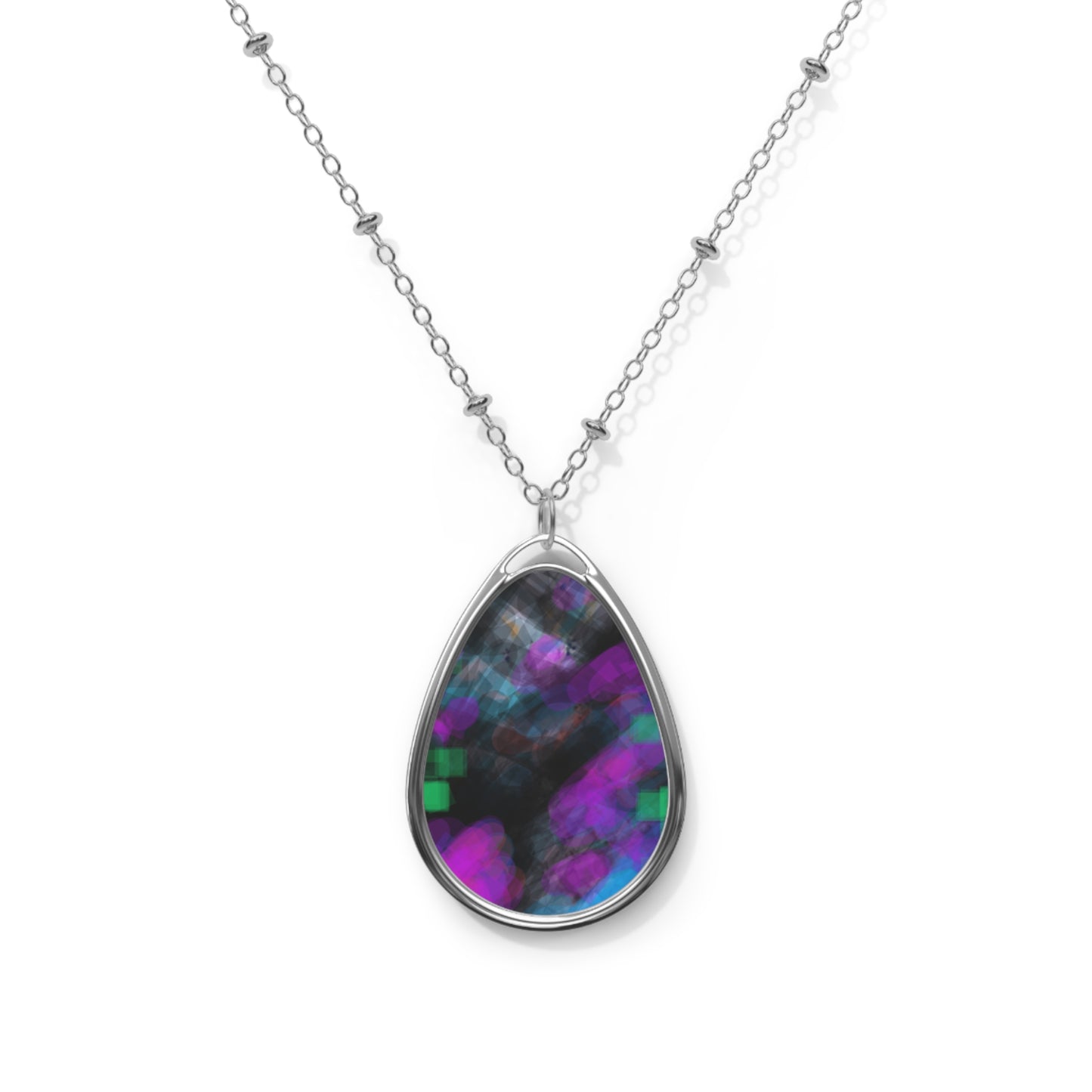 Chillin:  Relaxed Vibes Oval Pendant Necklace – Colorful Trippy Chic Teardrop Jewelry