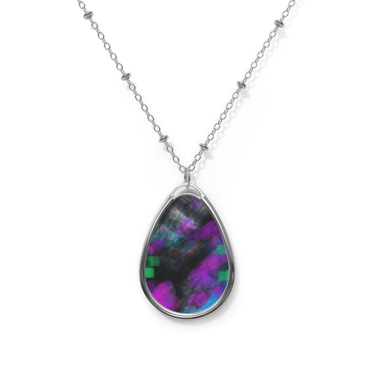 Chillin:  Relaxed Vibes Oval Pendant Necklace – Colorful Trippy Chic Teardrop Jewelry