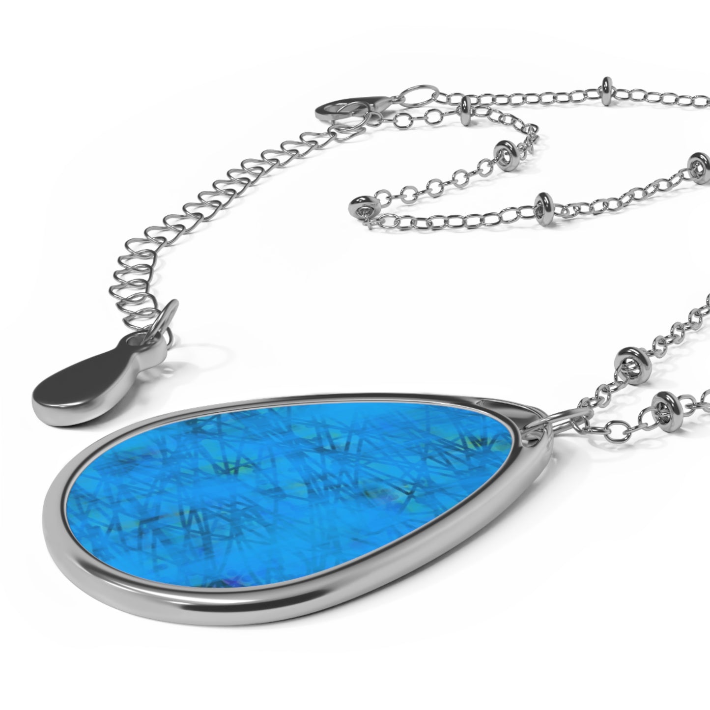 Carmen:  Elegant Abstract Art Oval Necklace – Soul Art, Dazzling Deep Teal Teardrop Pendant for Every Occasion